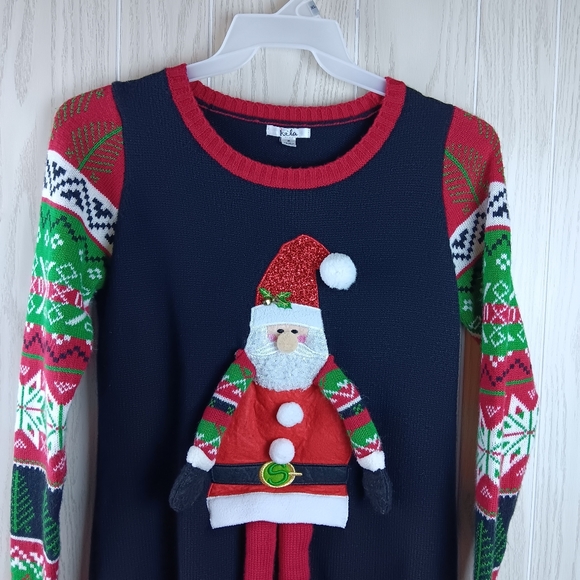Kela Santa Clause Knitted size Medium Ugly Christmas sweater jingle bells - Picture 2 of 15